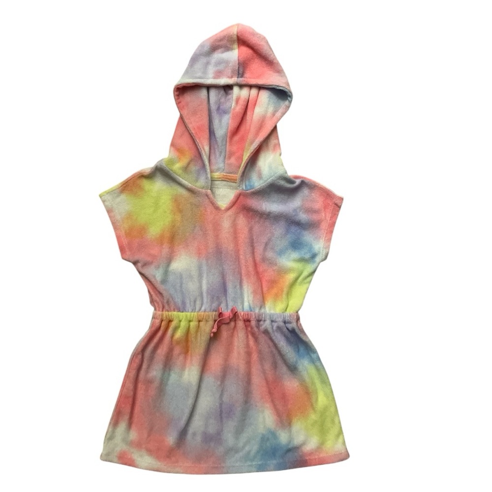 The Children's Place Tie-Dye Kids Swim Coverup, size 5T. Hooded, multicolored.